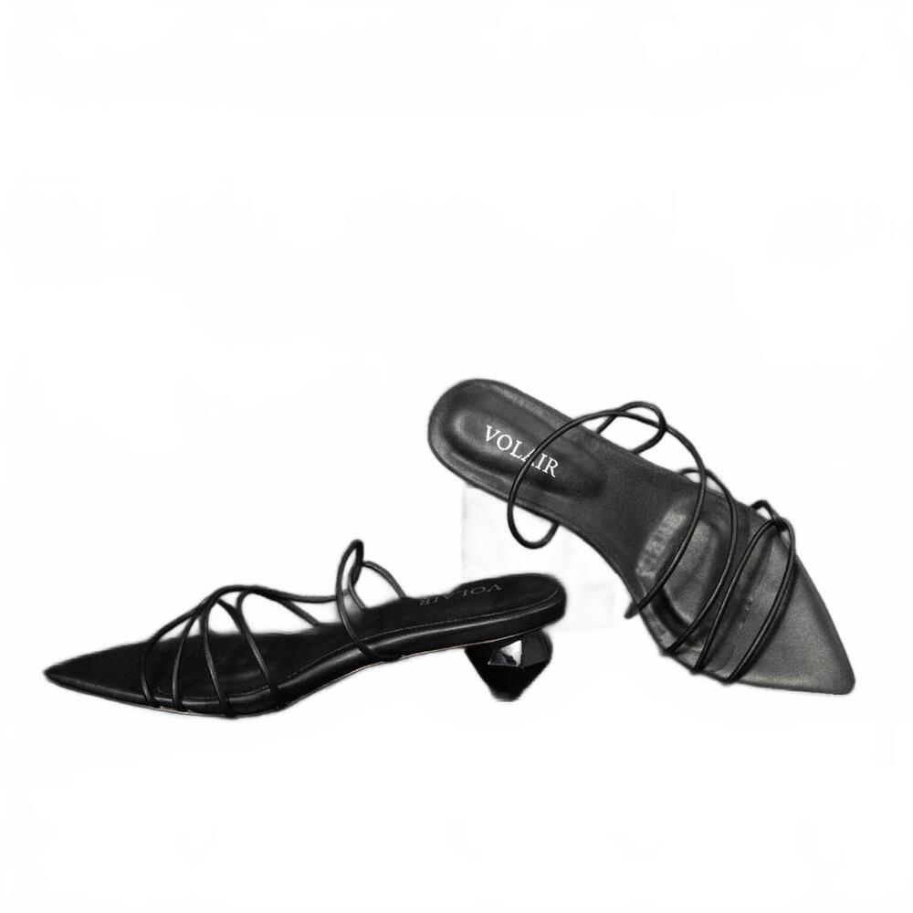 NEW VOLAIR women's vegan leather diamond shaped sandal heel in black